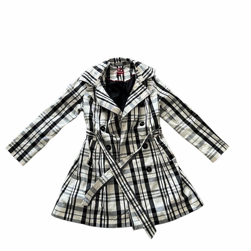 Merona Black and White Plaid Trench Coat